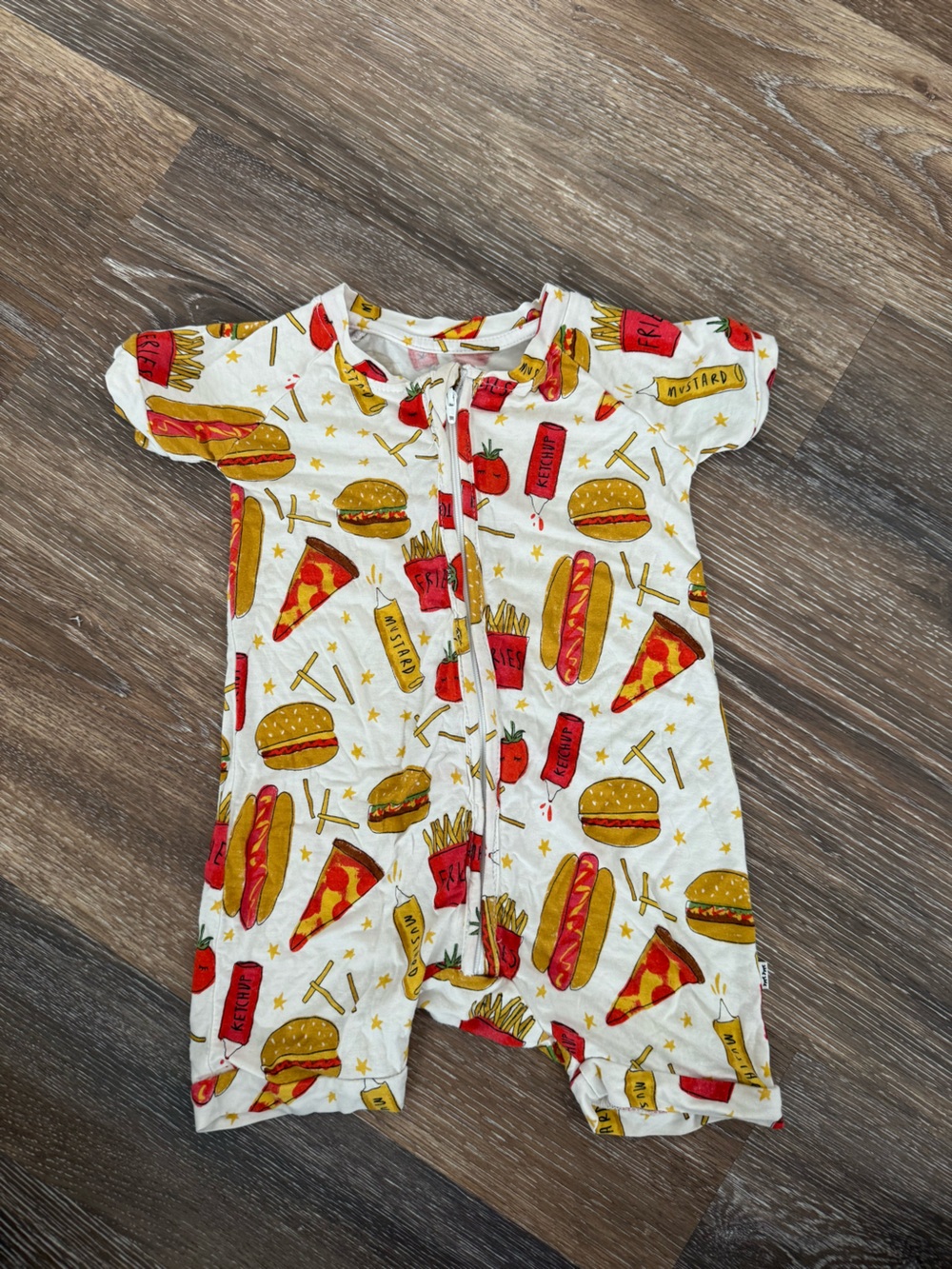 Little Sleepies Kids White Short-Sleeve One-Piece with Red & Yellow Food Print